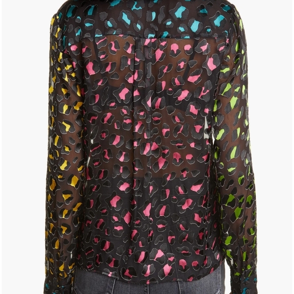 Alice + Olivia Sheer Black Blouse with Multicolor Print - Picture 3 of 11